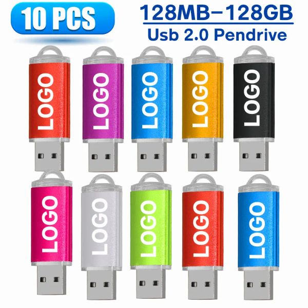 Unidades 100% Capacidad 10 PCS Metal USB Flash Drive Super Tiny Pen Drive 4GB 8GB 16GB 32GB 64GB 128M 512M Pendrive 1GB2GB USB Memory Stick