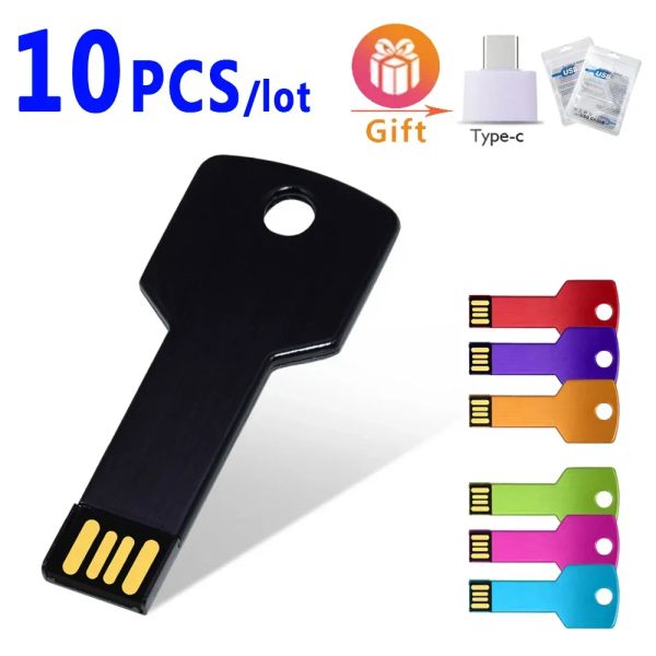 Drives 10pcs / lot Photo personnalisée Clé Métal Pendrive Drive flash USB 2.0 4 Go 8 Go 32 Go 64 Go Dispositif de stockage Photo Stick Good Cadeaux Mémoire