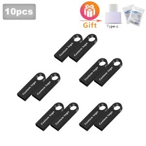 Drives 10pcs / lot (logo personnalisé gratuit) Nouveau entraînement flash USB 64 Go 32 Go 16 Go 8 Go 4 Go Pen Drive étanche Silver Memoria Cel USB Stick Gift