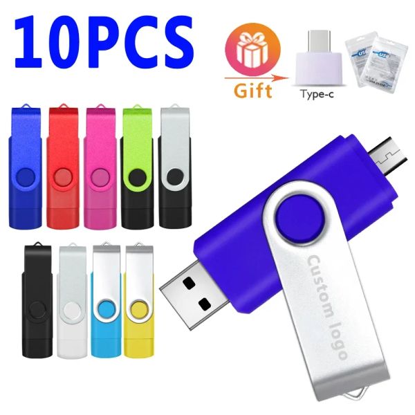 Drives 10pcs / lot Logo personnalisé gratuit OTG 2.0 Drive flash USB 8 Go 16 Go 32 Go 64 Go USB Stick Pen Drive 1 Go 2G 4 Go Pendrive pour le téléphone intelligent / PC