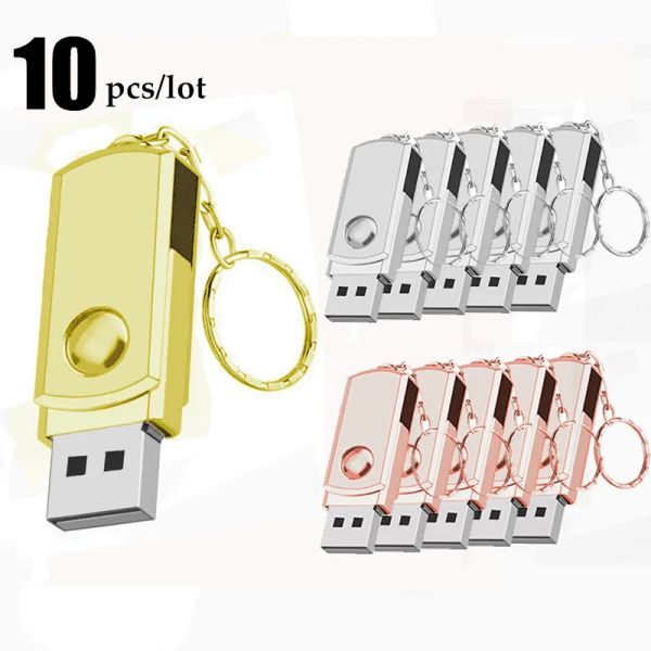 Drives 10pcs / lot Logo Free Metal Usb Flash Drive Swivel Pen Drive 16 Go 32 Go 64 Go 128 Go High Speed ​​USB Stick 2.0 Pendrive with Key Chain