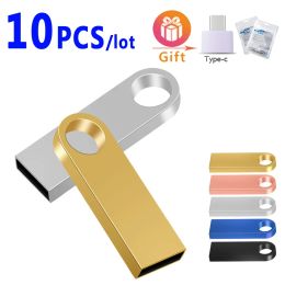 DRIVES 10PCS/LOT METAL USB Flash Drive Penaandrijving 4 GB 8 GB 16 GB Pendrive 32 GB 64 GB CLE USB Memory Stick 128 GB Flash Drive Gift gratis Logo