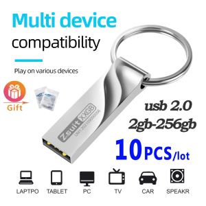 DRIVES 10PCS/Lot Metal Waterdichte USB Flash Drive Stick USB 2.0 Flash Disk 32 GB 64 GB 128 GB CLE USB PEN ATRICHE MEMORYS Opslag voor pc