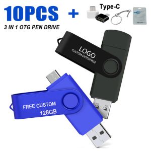 DRIVES 10PCS/LOT OTG USB 2.0 Flash Drive 1GB 2GB 4GB 8GB Penaandrijving 16 GB 32 GB USB Stick 64 GB Pendrive voor Android Micro/PC gratis logo