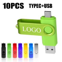DRIVES 10PCS/Lot Typec voor smartphone/pc Aangepast logo OTG 2.0 USB Flash Drive 8GB 16 GB 32 GB 64 GB USB Stick Penaandrijving 1GB 2GB 4GB
