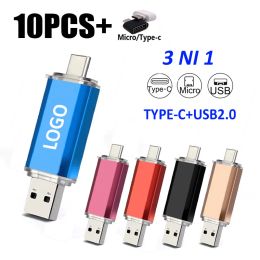 Drives 10pcs / lot Typec OTG Logo personnalisé gratuit 2.0 Drive flash USB 8 Go 16 Go 32 Go 64 Go de stylo de stylo 1 Go 2GB4GB Pendrive pour le téléphone intelligent / PC