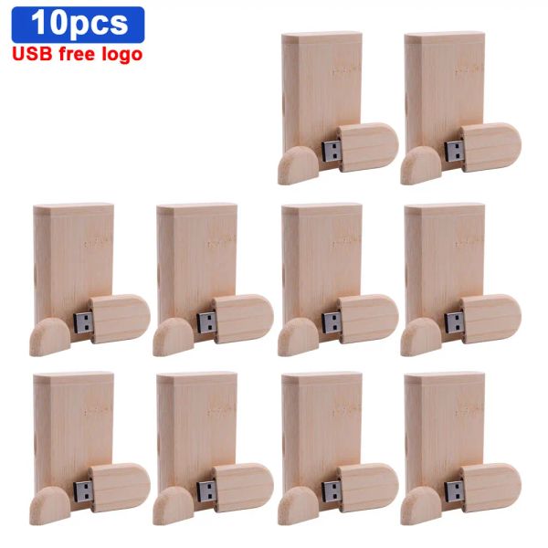 Drives 10pcs / lot USB 2.0 (personnalisé gratuite) USB en bois avec boîte USB Drive flash pendrive 4 Go 8 Go 16 Go 32 Go 64 Go de mémoire Stick pour le cadeau