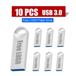 DRIVES 10PCS/LOT USB 3.0 GRATIS LOGO Metal Flash Drive 16 GB 32 GB Pendrive 64 GB USB 3.0 Memory Stick Flash Stick Penaandrijving CLE USB 128GB