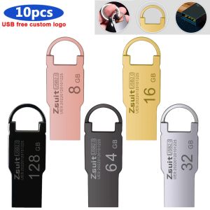 DRIVES 10PCS/LOT USB Stick Mini Pen Drive USB Flash Drives 128 GB Pendrives 64 GB 32 GB metalen schijf USB Gratis aangepaste logo USB Flash Stick