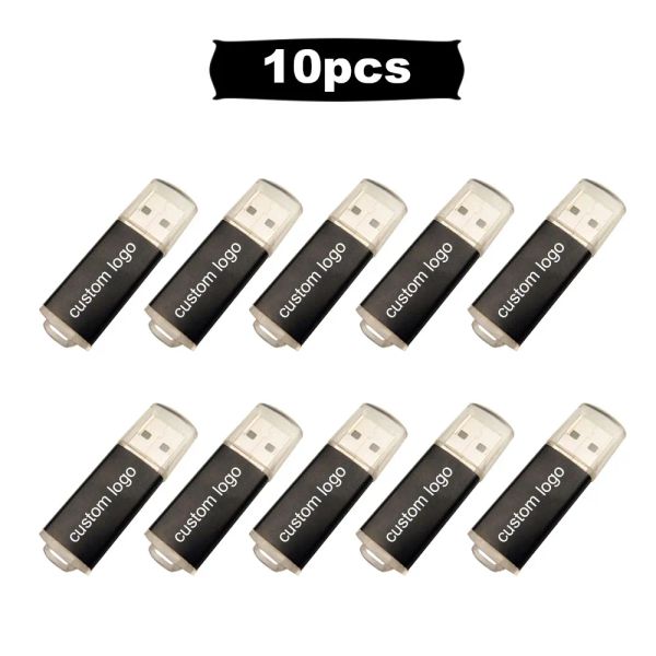 Drives 10pcs / lot USB Stick mini lecteur de stylo USB Drives Flash 128 Go Pendrive 64 Go 32 Go 16 Go de disque métallique CLE USB Custom gratuit