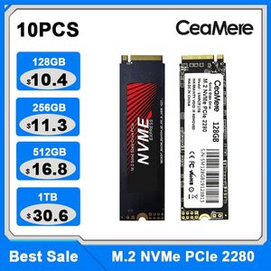 Drives 10pcs M.2 NVME PCIe 128 Go 256 Go 512 Go 1 To M2 Disque dur interne à état de commande Solid