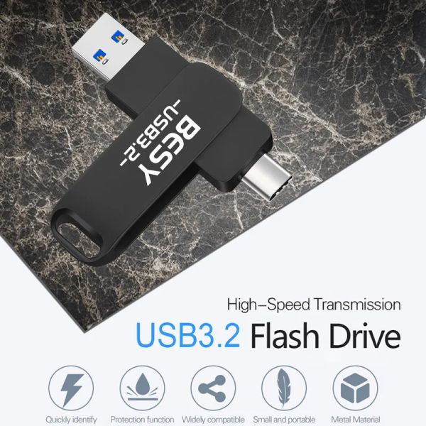 Drives 2in1otg USB 3,2 Type C Pendrive Flash Drive 128 Go 256 Go 512 Go Stick Memory pour Xiaomi Huawei Sumsung