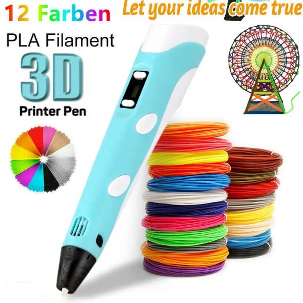 Drives 3d Imprimer Pen Impring Pen Set Pla Filament Drawing Imprimers Kids Adult Creative Touet 12 Couleurs 36M Filaments PLA Cadeau de Noël USB