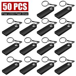 DRIVES 50 PCS GRATIS Aangepast Logo USB Flash Drive 4GB 8GB 2.0 Hoge snelheid Penaandrijving 16 GB 32 GB 64 GB 128 GB Pendrive Metal USB Sticks met sleutel