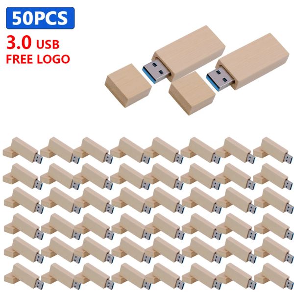 Drives 50pcs USB 3.0 Mémoire en bois bâton USB Flash Drive Pen Drive Pendrive 4 Go 16 Go 32 Go 64 Go U Disk Wedding Gift Free Custom Logo