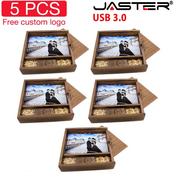 Drives 5pcs / lot Pen Drive Free Custom Logo USB 3.0 Maple Photo Album Box Box USB Drives Flash 128 Go Stick 170 * 170 * 35 mm