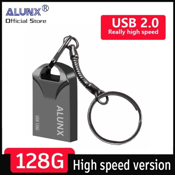 Unidades ALUNX 100% Mini Pendrive negro genuino 128Gb Memory Stick 32Gb 4Gb Metal Usb Flash Drive128Gb Pen Drive 64 Gb 8Gb Usb Stick 16Gb