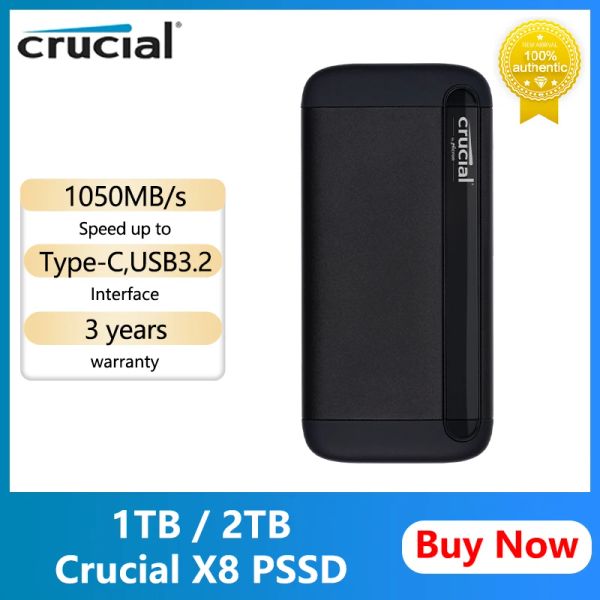 Drive crucial x8 1TB 2TB 4TB SSD portable jusqu'à 1050 Mo / s PC et Mac USB 3,2 Drive de solide externe pour l'ordinateur portable Dell Lenovo Asus HP