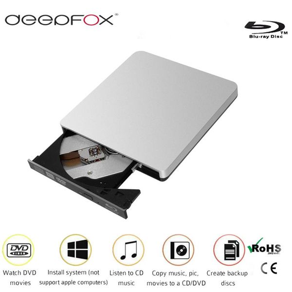 Drive Deepfox Bluray Player External Optical Drive USB 3.0 BLU RAY BDROM CD / DVD RW Burner Writer Recorder portable pour MacBook