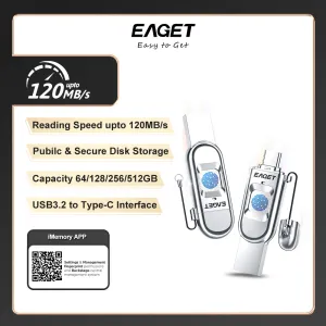 Drive Eagt FU68 Empreinte digitage Encryption Flash USB Drive 32G 64G 128G 256G TYPEC USB 3.2 Stick de cryptage de données, disque de stockage de mémoire USB
