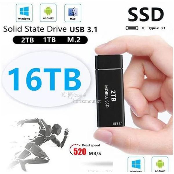 Drives Drives durs externes HighSpeed ​​Typec SSD USB3.1 4TB 8TB 16TB Interface Portable Solid State Drive 2TB 1TB 500 Go USB 3.1 Mini Mob