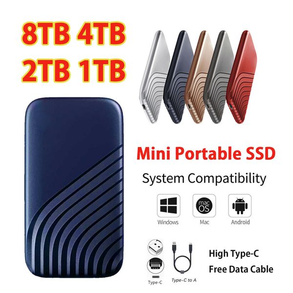 Unidades de alta velocidad Drive de estado sólido Portable SSD externo USB Tipo C USB3.1 2TB 4TB 8TB Dispositivos de almacenamiento de datos portátiles móviles portátiles