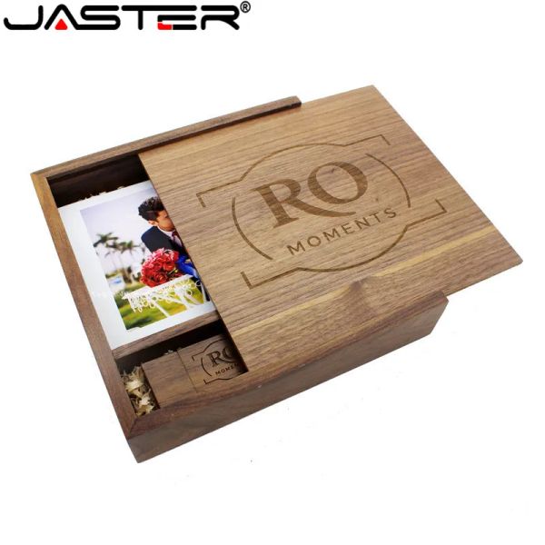 Drives Jaster (1PCS GRATUIT) Photographie Album photo en bois USB + Box Usb Flash Drive U Disk Pendrive 8 Go 16 Go 32 Go 64 Go Vidéo de mariage