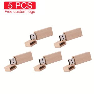 Unidades Jaster 5 PCS Lote USB USB Flash Drive 128 GB Memoria de madera Mape de madera 64 GB Free Logo Pen Drive 32 GB Barra cuadrada pequeña USB Stick 16GB 8GB