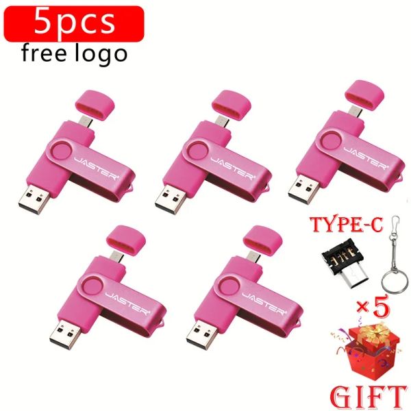 Drives Jaster 5PCS / Lot Pen Drive 128 Go Free Logo and Typec Adaptors Rotalt OTG Micro USB Flash Drives with Key Chain Memory Stick