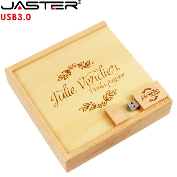 Unidades Jaster USB 3.0 Wood Photo Álbum+Box Flash Drive Pendrive 64GB 16GB 4GB 8GB Fotografía Regalo de boda Gift Free Custom Logotipo170*170*35 mm