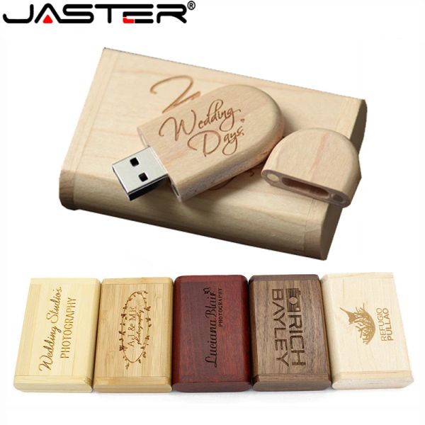 Drives Jaster USB Flash Drive 128 Go Memory Stick 2.0 Wooden Free Personal personnalisé Pendrive 4 Go 8 Go 16 Go 32 Go 64 Go Gift de mariage