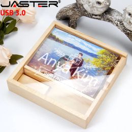 Drives Jaster Wooden Box USB Flash Drives 128 Go Creative Photography Wedding Gift 3.0 Memory Stick 64 Go Laser Graving Pen Drive 32G
