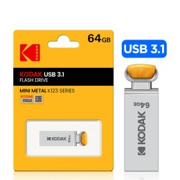 Drijft Kodak Metal Pen Drive K123 USB3.0 16GB 32 GB 64 GB 128 GB USB Flash Drive Mini U Schijf geheugenstick met lederen landyard voor toetsen