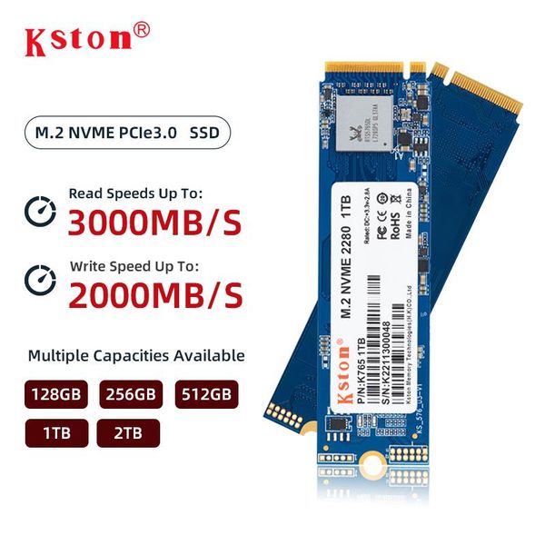 Drives KSTON M.2 PCIE NVME SSD 128 Go 256 Go 512 Go 1TB 2TB Disque solide SSD M2 Disque dur interne Disque dur pour les tablettes d'ordinateur portable Desktop