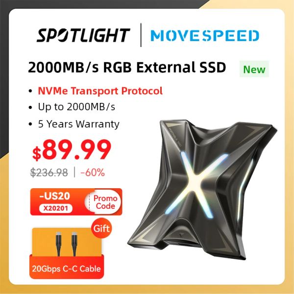 Unidades MovesPeed X20 2000mb/S SSD externo 1TB 2TB USB 3.2 Gen2 Portable Solid State Type C SSD EXTERIOR EXTERNO PAR