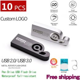 Drijft nieuwe 10 -stcs/lot metal USB Flash Drive Pen drives 4 GB 16 GB Pendrives 32 GB 64 GB geheugenstick 128 GB U Disk Gift gratis aangepast logo