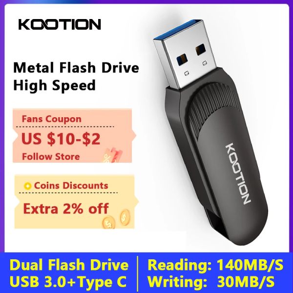 Drives New Kootion U216 Metal USB 3.0 Type C Drive flash USB OTG Drives 128 Go 64 Go 32 Go de CLE USB Stick 2 en 1 Pendrive à grande vitesse