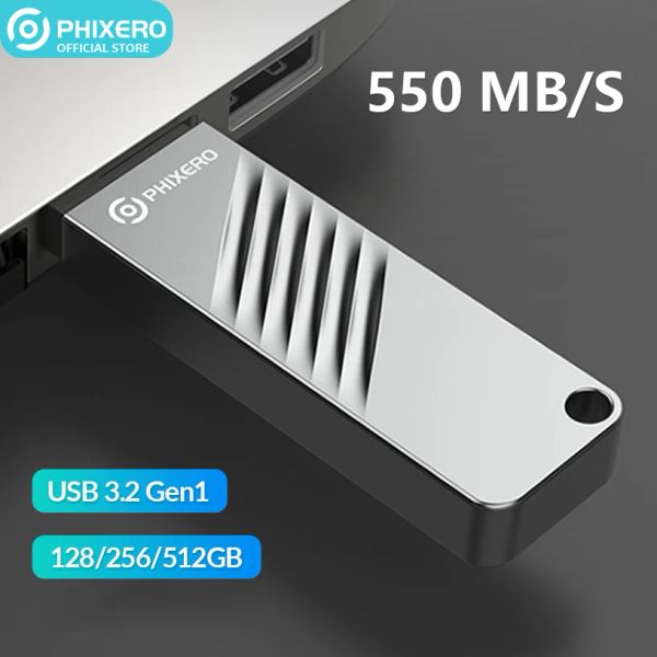 Drive Phixero Portable Mini Solid State Disk USB 3.2 Flash Drive Stick Pendrive 128 Go 256 Go 512 Go Memory Storage Pen Pilote sur la touche 3.0