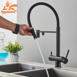 Drives Water de cuisine Pure Cuisine Robinet de pont support 360 ° Tire de la purification SPET Purification Cold Hot Water Mixer Tap Whing Daul Model Crane