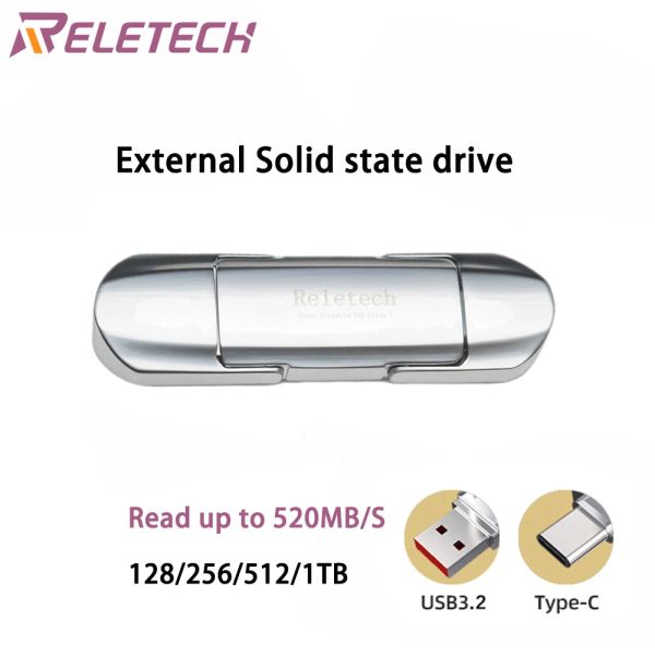 Drives Reletech SSD Drive dur externe Lire jusqu'à 520 Mo / s SSD externe Portable SSD USB3.1 USB C Téléphone compatible PS4 PS5 Mac Windows