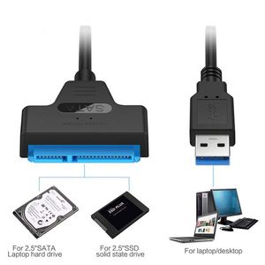 Drive SATA Câble USB SATA vers l'adaptateur USB 3.0 Adaptateur de 2,5 pouces externes SSD HDD disque dur 22 broches SATA III Câble USB SATA 3.0