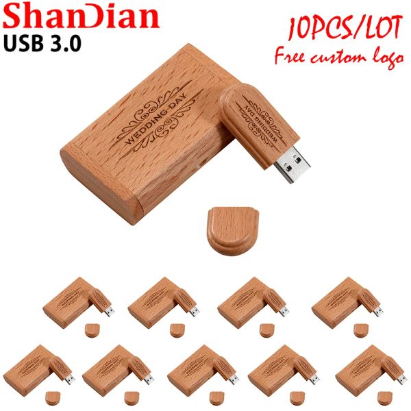 Unidades SHANDIAN PAGO WOOD USB 3.0 Regalos de boda Flash Dips Drives Pen, Peque de memoria de fotografía de 64 GB 32GB LOGO GRATIS ALTA VELOCIDAD U DISCK