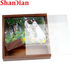 Drijft Shandian Wooden Big Box 64 GB U Disk 32 GB USB 2.0 16GB Gratis aangepast Logo Flash Drive 8G 4GB Trouwfotografie Geschenken Herinnering Stick