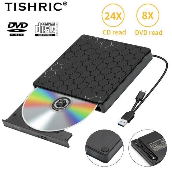 Unidades Tishric externa CD DVD RW Drive óptica USB 3.0 Tipo C Lector Reproductor DVD SUPER DRIVE para PC para computadora portátil Desktop PC