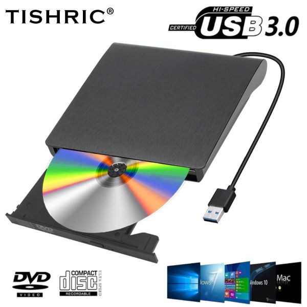 Unidades Tishric Hot Sale DVD RW CD Writer Drive Reader Portable Cepillado externo USB 3.0 óptica solo disco CD externo