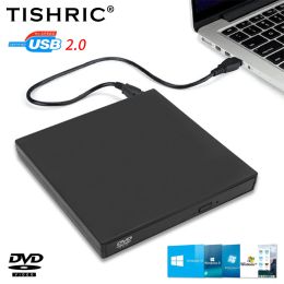 Drijft Tishric USB externe CD DVD -lezer CD/DVD -aandrijving USB2.0 Externe schijfaandrijving CDROM DVDROM Optisch voor boek Laptop Desktop PC