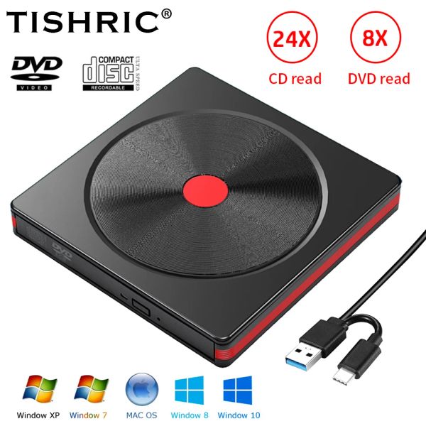 Drive Tisric Portable externe Optical DVD DVD DVD CD Lecteur USB 3.0 CD Reader DVD RW CD Écrivain pour ordinateur portable PC de bureau