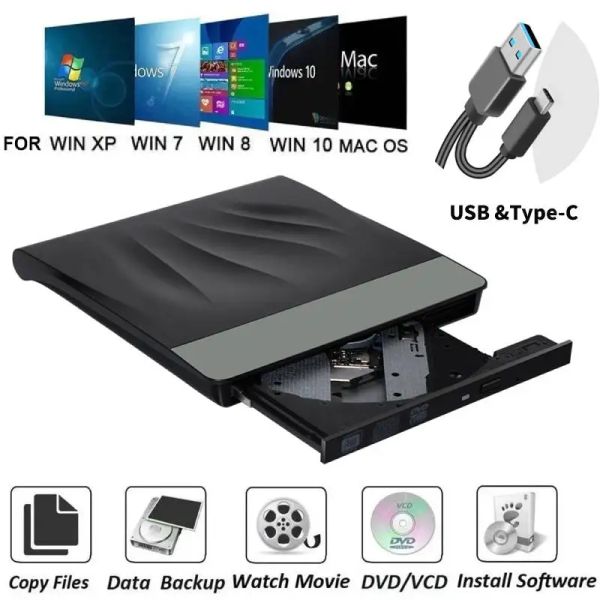 Drive USB 3.0 External Slim Optical Disk Disk Disk DVD DVD DRIVE lecteur opération silencieux Brûleur DVD CD portable pour ordinateur portable PC de bureau