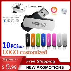 Drives Zsuite 10PCS USB 2.0 High Speed Pen Drives 128 Go Flash Memory Stick pour ordinateur USB METAL MINI PENDRIVE 32 Go Free Logo U Disk