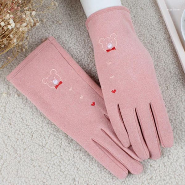 Gants de conduite en cachemire fin pour femme, mitaines élastiques à Force, ours de dessin animé mignon, écran tactile, pour étudiant, cyclisme chaud, E711